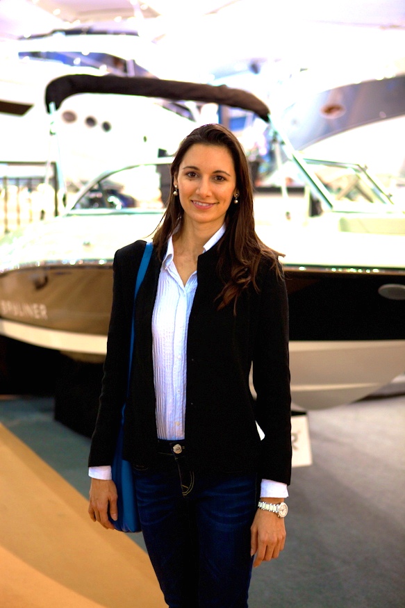 Sandra browsing new yacht models launched for the season to come, the annual London Boat Show, January 2013 - Read more on Meet the Founder page